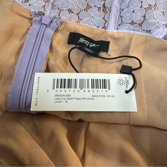 New Nasty Gal Lace Mini Dress Lavender Nude Lining Size 12 New With Tags Pirple - Picture 15 of 15